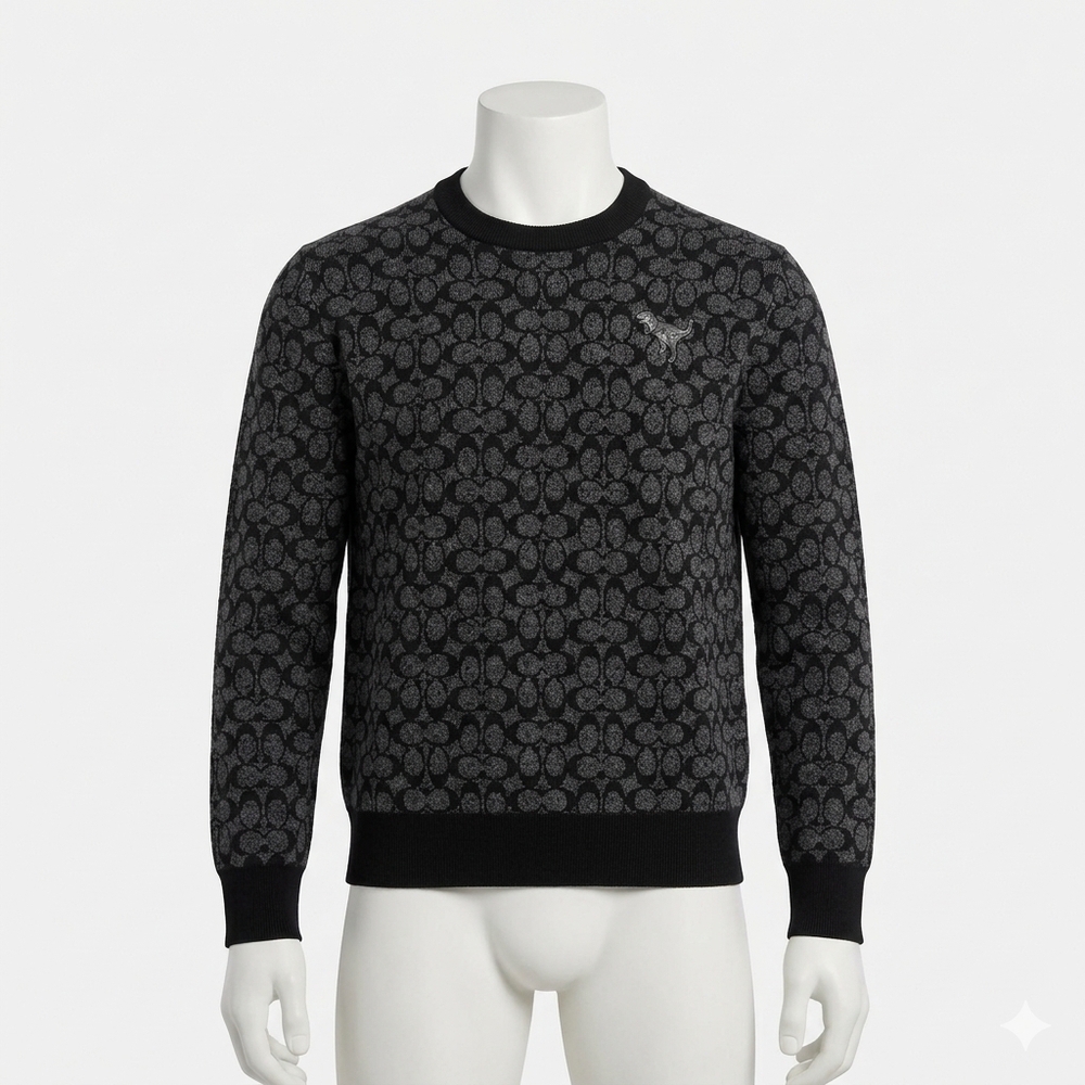 COACH 100% Wool Oversized 'Rexy' Black and Grey Crewneck Sweater - Size XXS - Picture 3 of 13